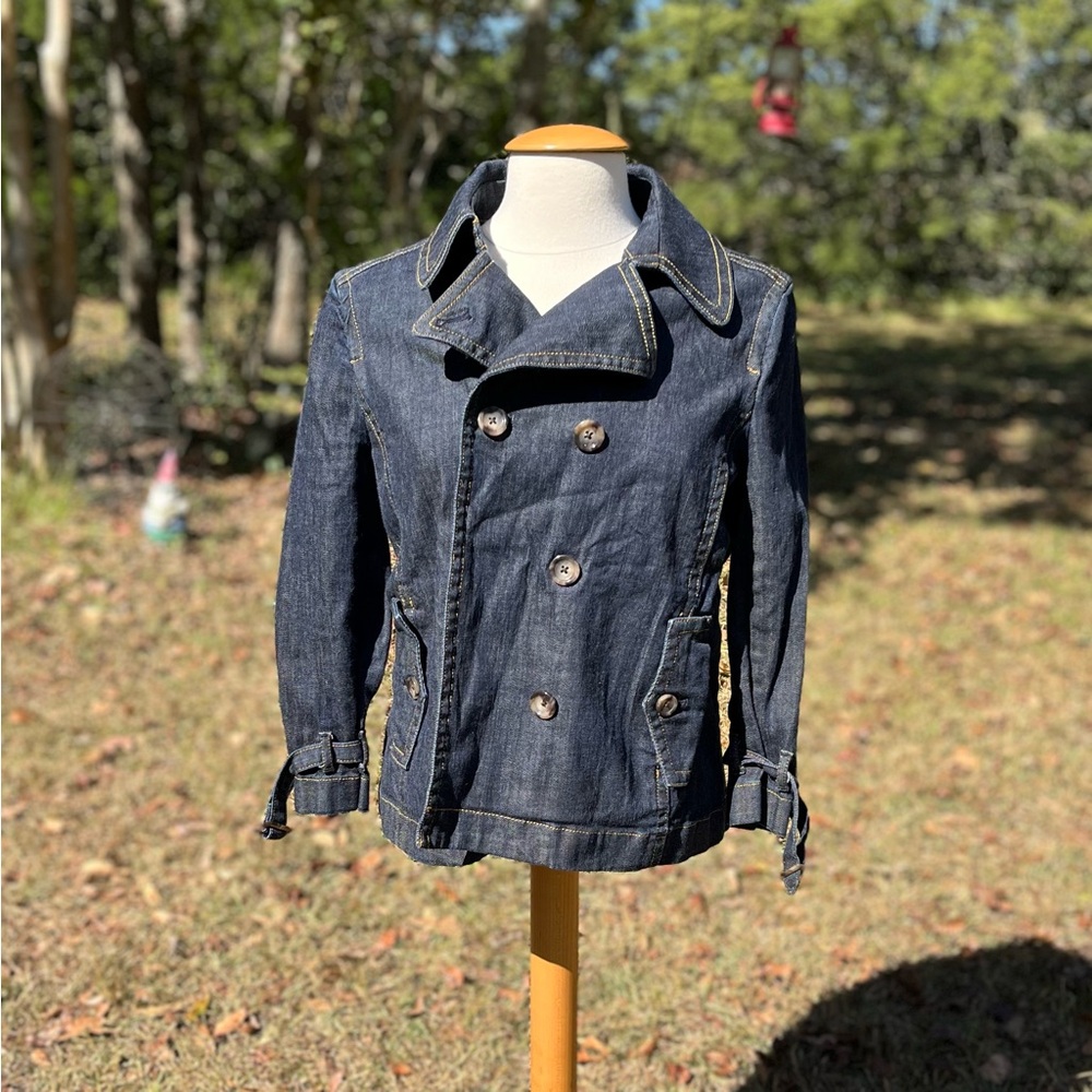 Ann Taylor Double Breasted Blue Denim Jacket Size Medium